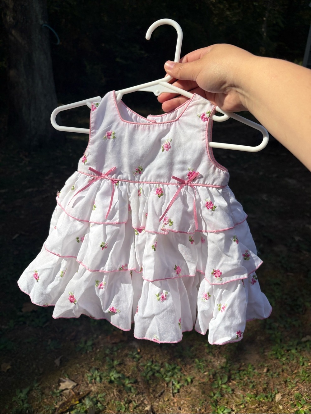 George White Dress with Pink Floral Embroidery
